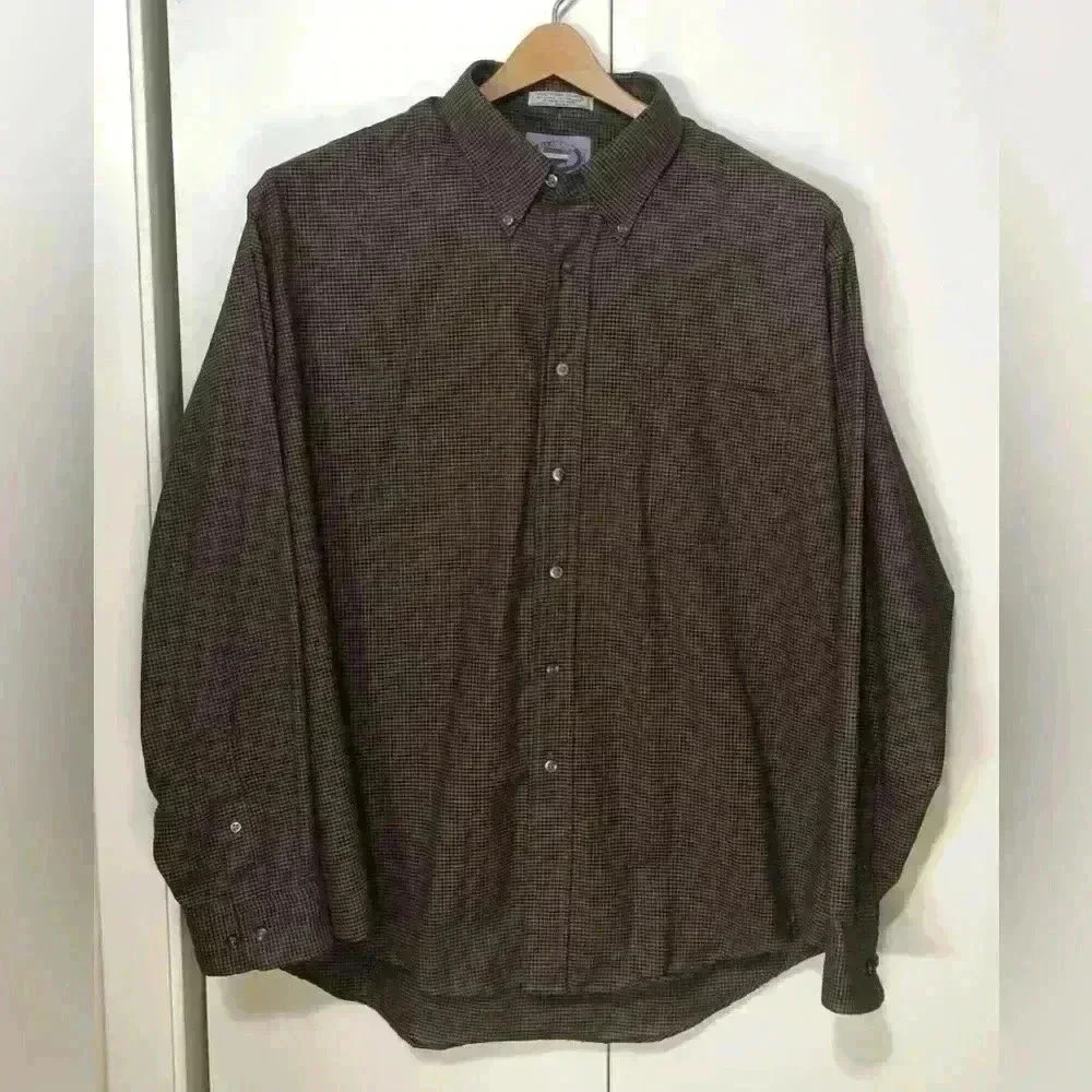 All American VTG Long Sleeve Brown/Gold, Purple Checked Button Up Shirt Size XL